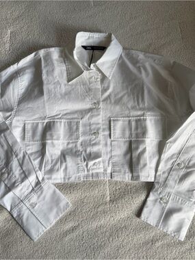ZARA WHITE CROPPED BUTTON DOWN